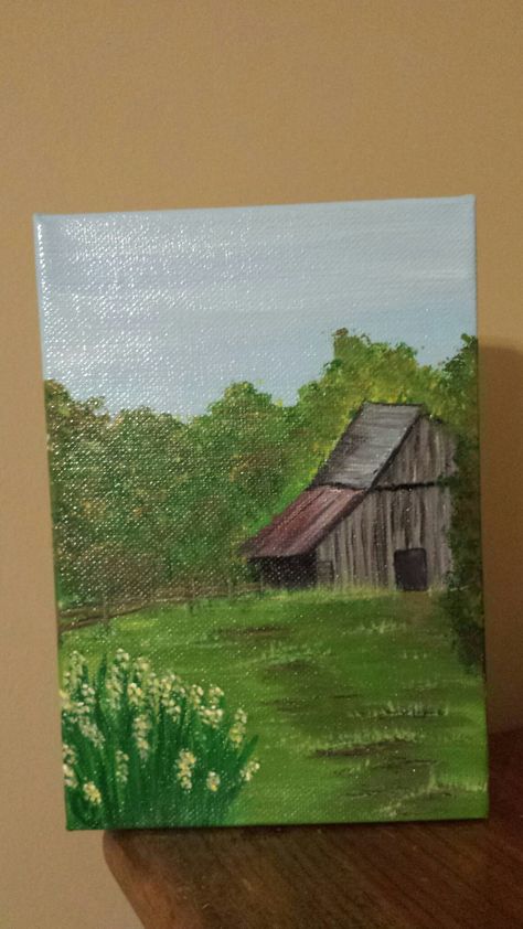 Farm Paintings, Barn Painting, White Barn, Farm Scene, Old Farm Houses, Farm Style, Beginner Painting, Old Farm, Canvas Art Painting