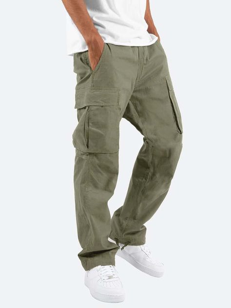 Celana Kargo, Celana Fashion, Mens Work Pants, Youth Clothing, Mens Workwear, Green Cargo, Work Trousers, Outdoor Pants, Long Trousers