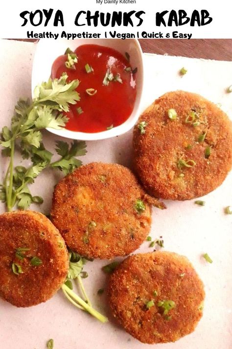 Soya kabab | Soya Chunks Cutlet - My Dainty Kitchen #appetizers, #Indiankabab, #cutlets, #Indiantikki, #soyabean, #soyachunks, #proteinrich, #partyappetizers Quick Party Appetizers, Veg Cutlet, Cutlet Recipes, Soya Chunks, Indian Appetizers, Cocoa Recipes, Kebab Recipes, Quick Appetizers, Tea Time Snacks