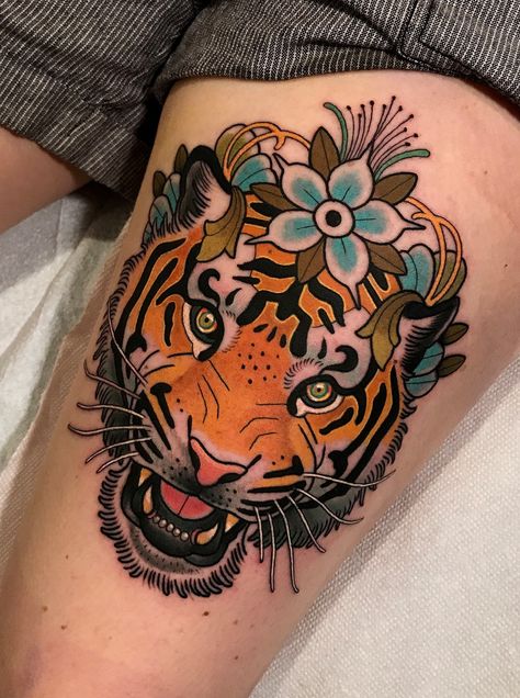 tiger tattoo by dave wah at stay humble tattoo company in baltimore maryland the best tattoo shop and artist in baltimore maryland Integrity Tattoo, Mens Tiger Tattoo, Traditional Tiger Tattoo, Tato Tradisional, Leopard Tattoos, Worlds Best Tattoos, Leg Tattoos Women, Instagram Tattoo, Modern Tattoos