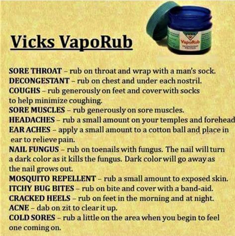 Autogenic Training, Vicks Vapor Rub, 1000 Lifehacks, Vicks Vapor, Vicks Vaporub Uses, Uses For Vicks, Sick Remedies, Vapor Rub, Natural Healing Remedies