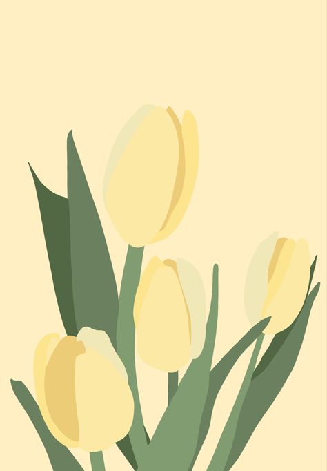 #wallpaper Yellow Tulips Wallpaper Aesthetic, Yellow Tulips Wallpaper, Yellow Tulips Painting, Flower Painting Tulip, Sunflower Drawing Ideas, Yellow Flower Painting, Tulip Illustration, Sketch Rose, Rose Line Art