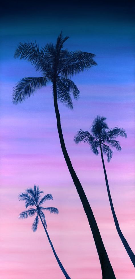 Sunset by the Palm Trees (original 30x15 in) - Marlene Llanes Palm Trees Wallpaper, Palm Trees Painting, Palm Tree Sunset, Flowers Tutorial, Destination Photography, Realism Painting, Canvas Painting Designs, Ocean Scenes, Sunset Art