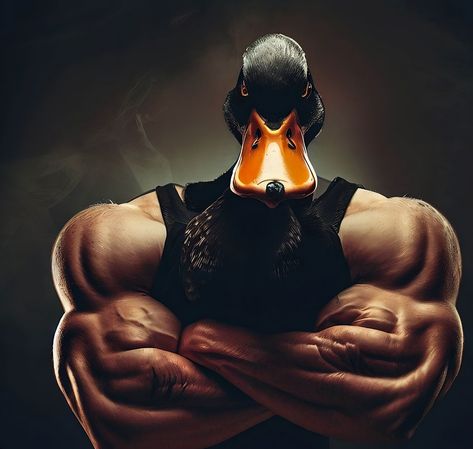 amazing duck with huge biceps, quite evil. Evil Duck, Huge Biceps, Quick Saves