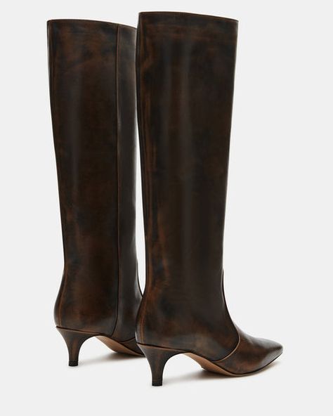 Upgrade your boot game with the LANDER boots. These boots have a square toe, knee-high length, and a trendy kitten heel and elevate any outfit while providing comfort and support. Perfect for everyday wear or dressing up for a night out. 2 inch heel height 14.75 inch shaft circumference 15.25 inch shaft height Leather Trendy Women’s Shoes, Fall Boots 2024, Kitten Heel Boots Outfit, High Boots Aesthetic, Trendy Boots For Women, Brown Heel Boots, Heels Boots Outfit, Kitten Heel Slingbacks, 2020 Shoes