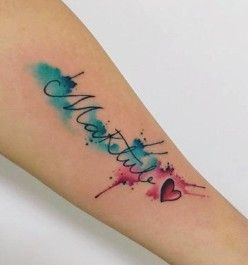 Watercolor Name Tattoo, Unity Tattoo, Watercolor Name, Ankle Tattoo Ideas, Tato Flash, Indian Feather Tattoos, Handwriting Tattoos, Dog Memorial Tattoos, Ankle Tattoos