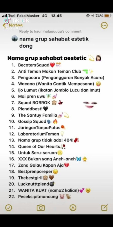 Saran Nama Grup Circle, Ide Nama Kontak Bestie, Info Wa Aesthetic, Nama Grub, Nama Grup Wa, Nama Ig Aesthetic, Grub Wa, Tulisan Aesthetic, Tiktok Aesthetic