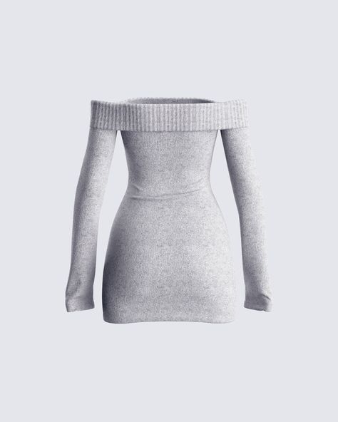 Cute, but cozy - this grey sweater mini dress is a fall must-have 😊 Made from sweater knit, complete with an off-shoulder design, and a body-con style - this dress can be dressed up and down for the perfect day-to-night look 👏 Sweater Dress H&m, Off Shoulder Winter Dress, Pretty Simple Dresses, Cute Grey Outfits, Winter Birthday Dress, Grey Dress Outfit, Essential Clothes, Cute Winter Clothes, Off Shoulder Sweater Dress