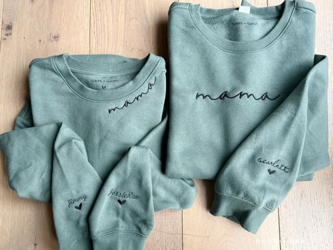 Collar Embroidery, Mommy And Me Shirt, Cute Shirt Designs, Embroidery Sweatshirt, Mama Sweatshirt, Shirt Embroidery, Embroidered Sweatshirt, Embroidered Denim, Embroidered Sweatshirts