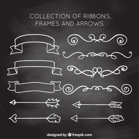 Ribbons, frames and arrows collection in chalkboard style Free Vector Blackboard Lettering, Blackboard Wall, Background Sticker, Chalk Wall, Chalkboard Lettering, Pretty Fonts, Sailor Knots, Chalkboard Designs, Black Chalkboard