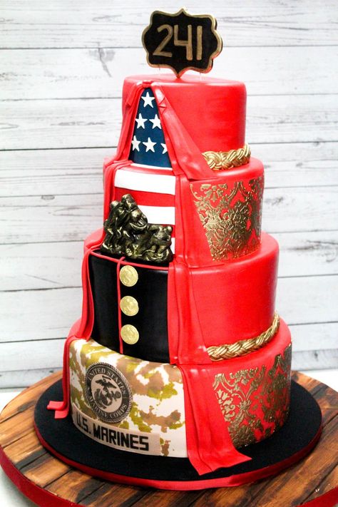 Marine Birthday Cake, Usmc Cake, Marine Corps Retirement Cake, Marine Corps Birthday Ball, Usmc Birthday Cake, Marine Corp Cake Ideas, Usmc Wedding Ideas, Marine Corps Birthday Semper Fi, Marine Corps Cake