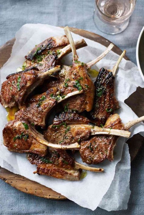 Irish cook Rachel Allen gilds the lily by topping her luscious grilled lamb loin chops with fragrant marjoram-infused butter. Garlic Butter Lamb Chops, Butter Lamb, Roasted Lamb Chops, Roasted Shallots, Lamb Loin Chops, Lamb Loin, How To Cook Lamb, Grilled Lamb Chops, Lamb Chop Recipes