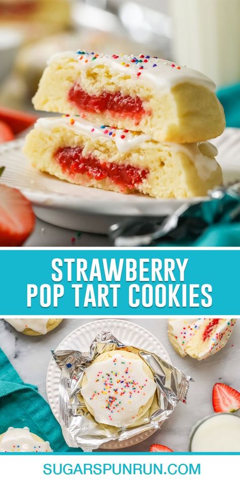 Strawberry Pop Tart Cookies - Sugar Spun Run Pop Tart Cookies, Tart Cookies, Crumble Cookie Recipe, Strawberry Pop, Strawberry Pop Tart, Sugar Cookie Recipe Easy, Homemade Strawberry Jam, Cookie Recipes Unique, Party With Friends