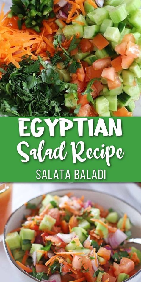 Images of chopped fresh veggies in a bowl with Pinterest overlay. Egyptian Salad, African Salad, White Bean Salad Recipes, Flavorful Vegetables, Bean Salad Recipes, Egyptian Food, Veggie Delight, Pasta Salad Italian, Healthy Menu