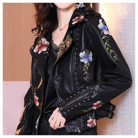 * Embroidery Flower Jacket * Retail $349 * New With Store Tags * These Are Nothing Short Of Spectacular * Buttery Soft Man Made Vegan Leather * As With Most Leather Jackets This Has Plenty Of Stretch To The Fabric * Lined Small Bust 39” Waist 36” Length 23.5” Medium Bust 43” Waist 40” Length 24.5” Rich Wardrobe, Suede Outfit, Embroidery Decoration, Biker Leather Jacket, Painted Jacket, Print Embroidery, Free Soul, Pu Leather Jacket