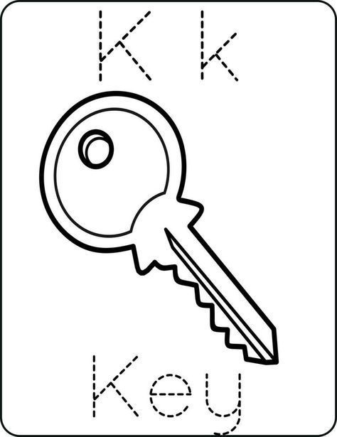 Letter Kk uppercase and lowercase, cute children coloring a key, ABC alphabet tracing practice worksheet of a key for kids learning English vocabulary, and handwriting vector illustration K Is For Key, Practicing Handwriting, Tracing Practice, Preschool Writing, English Worksheets For Kids, Kids English, Abc Alphabet, Handwriting Worksheets, Alphabet Tracing