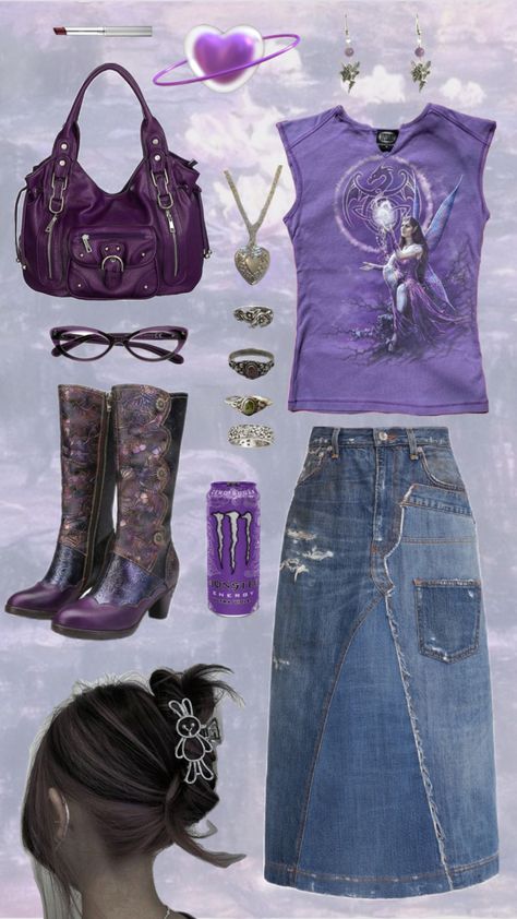 purple wizardy look #fashion #outfitideas #outfitinspo #y2k #purple Nana Clothes, Outfits Purple, Tiara Accessories, Purple Y2k, Downtown Outfits, Purple Outfits, Y2k Clothes, Y2k Outfits, Boring Clothes