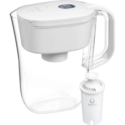 Drink cleaner*, great tasting tap water with this Brita 6-cup Denali water pitcher, made without BPA, and the included Brita Standard filter. Brita Standard filters improve the taste and odor of chlorine to deliver great tasting water, and are certified to reduce copper, cadmium, and mercury impurities*. The Brita Denali water pitchers flip lid makes refilling a breeze, while the SmartLight indicator lets you know when its time to change the filter. Standard Filters should be changed every 40 ga Brita Pitcher, Brita Water Filter, Brita Filter, Water Filter Pitcher, Soda Makers, Tap Water, Water Pitcher, Reusable Water Bottles, Water Pitchers