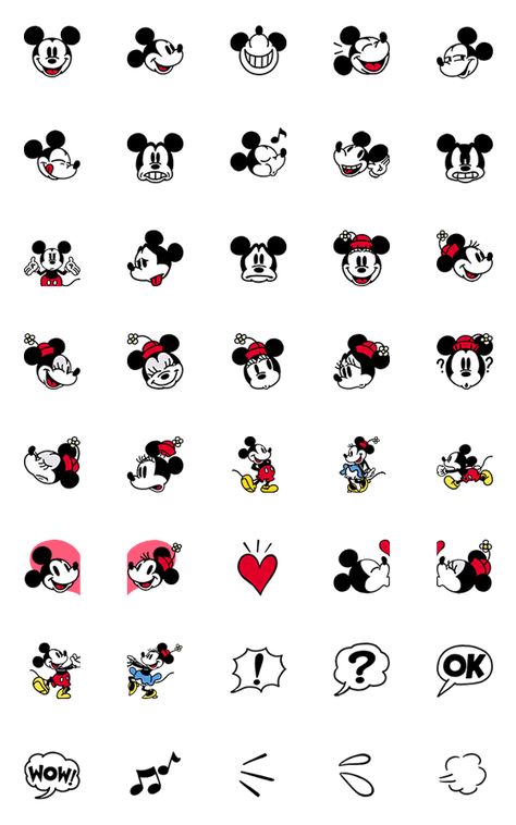 Mickey and Minnie (Classic) Emoji – LINE Emoji | LINE STORE Disney Doodles Simple, Mickey Doodle, Disney Nostalgia, Mickey Tattoo, Line Emoji, Disney Doodles, Emoji Set, Disney Emoji, Cute Disney Drawings