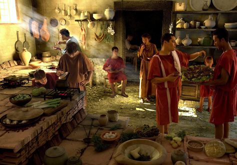 Culina Roman Kitchen, Roman Furniture, Raised Hearth, Imperiul Roman, Roman Food, Roman Villa, Busy Kitchen, Roman Legion, Rome Antique