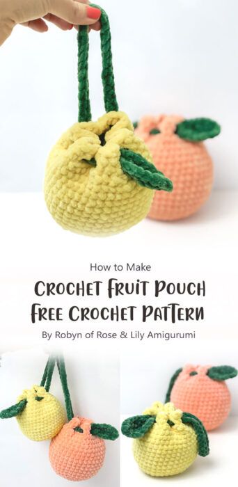 Easy Fruits Pouch Free Crochet Pattern Ideas - Carolinamontoni.com Crochet Fruit Pouch, Backpack Patterns, Fruit Pouches, Diy Plush Dolls, Diy Plush, Fruit Bag, Knit Bags, Micro Crochet, Crochet Fruit