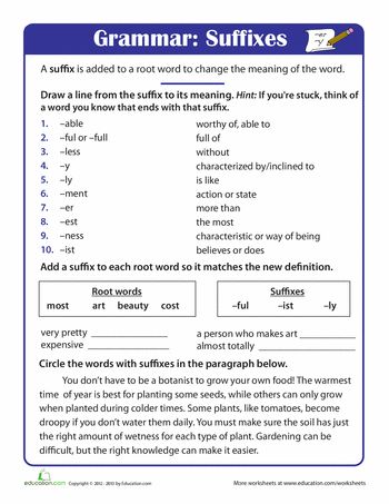 Worksheets: Advanced Grammar: Suffixes Suffixes Worksheets Grade 5, Grade 8 Worksheets, Prefix Worksheet, Thanksgiving Math Worksheets, Hm Kids, Suffixes Worksheets, Word Structure, Picture Comprehension, Advanced Grammar