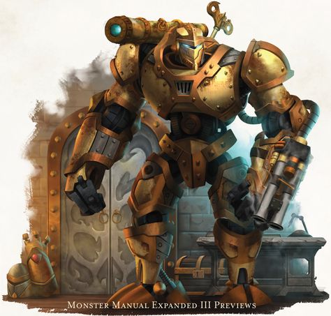 Clockwork Golem, Clockwork Soldiers, Steampunk Robots, Armor Designs, Monster Manual, Arte Nerd, Dnd Stuff, Dungeons And Dragons Game, Dnd Monsters