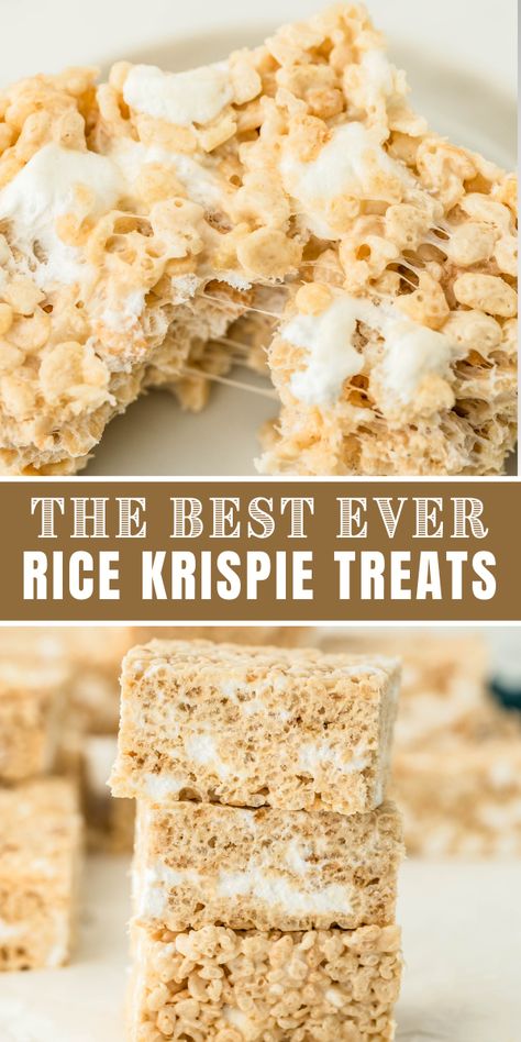 The Best Rice Krispie Treats: extra buttery, extra marshmallow-y, and totally delicious. Plus, these marshmallow treats are so easy to make! #ricekrispietreats #ricekrispietreatsrecipe #howtomakericekrispietreats #thebestricekrispietreats #easydessertrecipes #marshmallowdesserts #marshmallowricekrispietreats The Best Rice Krispie Treats, Best Rice Krispie Treats, Dessert Bars Recipes Easy, Buttery Rice, Rice Krispie Treats Recipe, Marshmallow Desserts, Easy Dessert Bars, The Best Rice, Novice Chef