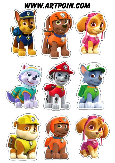 Paw Patrol Pups Images, Paw Patrol Cake Topper Free Printable, Paw Patrol Images, Paw Patrol Topper, Paw Patroller, Paw Patrol Cake Topper, Paw Patrol Png, Paw Patrol Clipart, Dogs Stickers