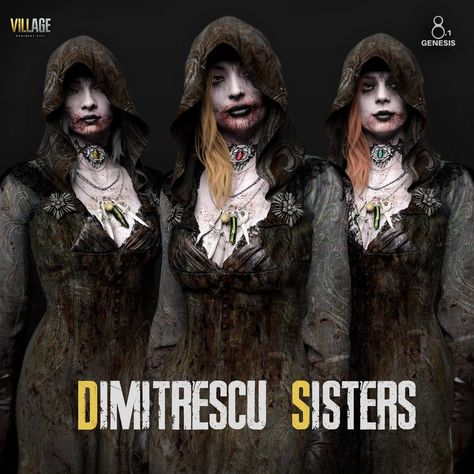 Re Village Sisters, Resident Evil Demetrescu Daughters, Re8 Sisters, Lady Demetrius Daughters, Resident Evil Lady Dimitrescu Daughters, The Dimitrescu Sisters, Resident Evil Costume Halloween, Resident Evil Daughters, Demitresque Sisters