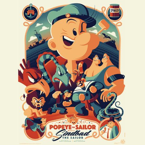 Tom Whalen, Sinbad The Sailor, Art Geek, Popeye The Sailor Man, Olive Oyl, Disney Fanart, Disney Posters, Drawing Faces, Cartoon Posters