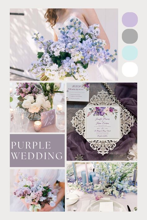 White Purple Wedding, Wedding Ideas Color Schemes, Bridal Party Table, Romantic Color Schemes, Wedding Lilac, Purple Wedding Ideas, Purple White Wedding, Bridal Party Tables, Lilac Gray