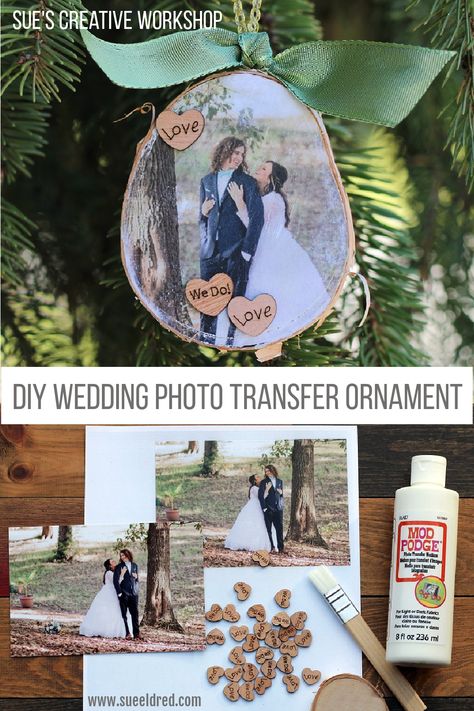 Photo Onto Wood, Picture Christmas Ornaments, Word Ornaments, Wedding Christmas Ornaments, Picture Ornaments, First Christmas Together, Photo Christmas Ornaments, Christmas Together, Photo Transfer