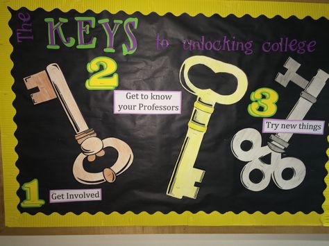 RA Bulletin Board the Keys to Unlocking College Keys To Success Bulletin Board, Club Bulletin Board Ideas, Club Bulletin Board, Key Club, Ra Bulletins, Ra Bulletin Boards, Keys To Success, Bulletin Board Ideas, Diy Tray