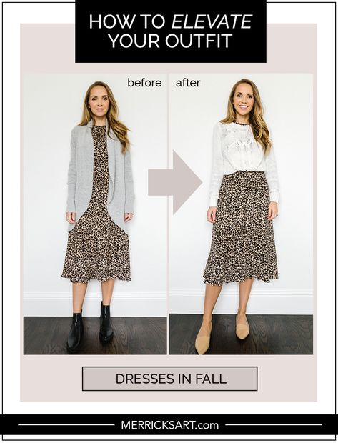 How to style a dress for fall How To Dress Neatly, How To Layer With A Dress, How To Style A Dress With A Sweater, How To Style A Jersey Dress, How To Style A Dress For Fall, How To Style A Summer Dress For Fall, Layer Over Dress, Blouse Over Dress Outfit, How To Wear Dresses In Fall