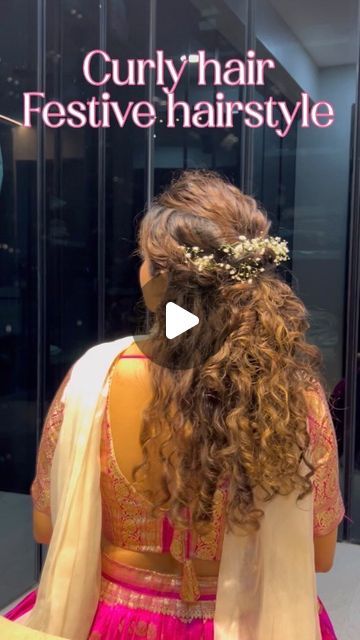 Shivani🦋 on Instagram: "Quick and easy look that pairs beautifully with Indian wear! Embrace your natural texture while adding a touch of elegance. 
Perfect for weddings, festivals, or any celebration! ✨🌸 #CurlyHair #FestiveHairstyle #IndianWear
.
.
.
.
.
.
[curly hair, festive hairstyle, easy quick curly hairstyles, curly hair routine, curly hair tips, traditional, curly hairstyle for Indian outfit, natural curls, wedding hairstyle]" Hairstyle For Curly Hair With Saree, Easy Wedding Hairstyles For Curly Hair, Curly Hair Traditional Hairstyle, Indian Hairstyles For Round Face, Indian Wedding Hairstyles For Round Face, Indian Hairstyles For Curly Hair, Traditional Hairstyles For Short Hair Indian, Easy Wedding Hairstyles For Short Hair, Traditional Hairstyles Indian