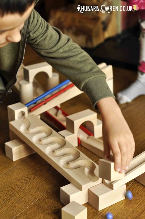 HABA 'Master Building' Wooden Marble Run - Rhubarb and Wren Wooden Marble Run Plans, Marble Ideas, Wooden Marble Run, Marble Tracks, Indoor Playroom, Marble Machine, Marble Games, Science Tools, Wooden Toys Plans