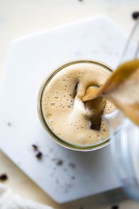 Creamy Collagen Boosted Iced Coffee - nyssa's kitchen Curry Soup Vegan, Coconut Curry Soup, Radish Salad, Curry Soup, Espresso Powder, Roasted Cashews, Comfort Soup, Ice Coffee Recipe, Brew Coffee