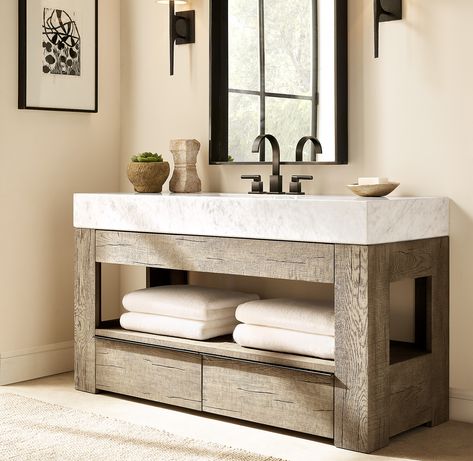 Master Bath Vanities, Modern Master Bath, Steam Showers Bathroom, Mountain Modern, Reclaimed Oak, Furniture Vanity, Weathered Oak, Bathroom Layout, Rustic Bathroom