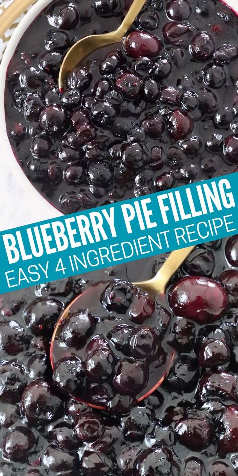 Make the best homemade Blueberry Pie Filling with this sweet and tasty recipe! It's great for making desserts, like pies, cobblers, and cakes, or topping ice cream, crepes, biscuits, and pancakes. Ditch the canned filling forever because this recipe made with fresh blueberries is easy to make in just 30 minutes! Blueberry Lemon Pie Filling, Gf Blueberry Pie, Blueberry Filling For Pie, Frozen Blueberry Pie Filling, Blueberry Pie Fresh Blueberries, Crustless Blueberry Pie Recipe, Ways To Use Frozen Blueberries, Individual Blueberry Pies, Fresh Blueberry Pie Filling