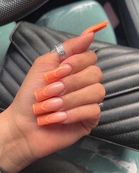 French Ombre Nails Orange, Orange French Tip Nails, Orange French Tip, Orange Tips, Theme Nails, Orange Ombre Nails, Camo Nails, Airbrush Nails, Orange Ombre