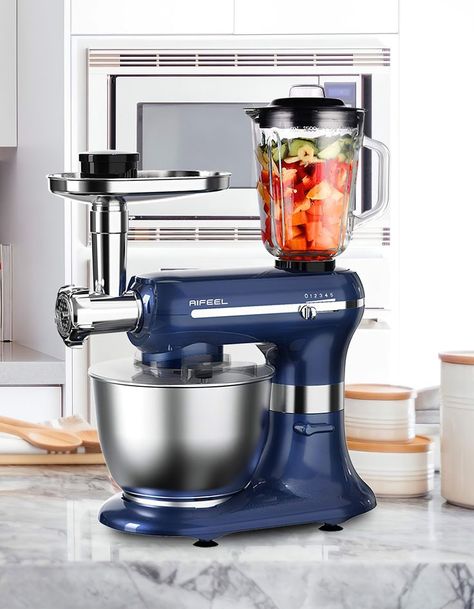 Aifeel Stand Mixer, 6 in 1 Electric Multifunctional Kitchen Mixer with 6QT Food Grade Bowl, 3 Mixing Accessories, Food Grinder, Blender, Sausage Kit, 5 Speed Settings, Retro blue Kitchen Electrical Appliances, Electric Kitchen, Multifunctional Kitchen, Unique Gadgets, Electric Foods, Juice Cup, Dog Ball, Food Accessories, Meat Grinder