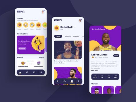 Sports News App by Gonzalo Bujes on Dribbble Basketball App, Mobile Web Design, App Home, Medium App, Sports App, Soccer Tennis, Daily Challenges, Sacramento Kings, App Ui Design