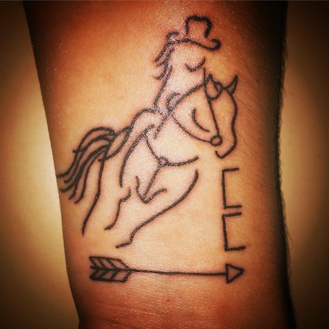 Barrel racer tattoo Barrel Horse Tattoo, Barrel Racing Tattoos Ideas, Barrel Racer Tattoo, Western Horse Tattoos For Women, Barrel Racing Tattoos, Barrel Racer Quotes, Racing Tattoos, Breastcollars Barrel Racing, Western Tattoos