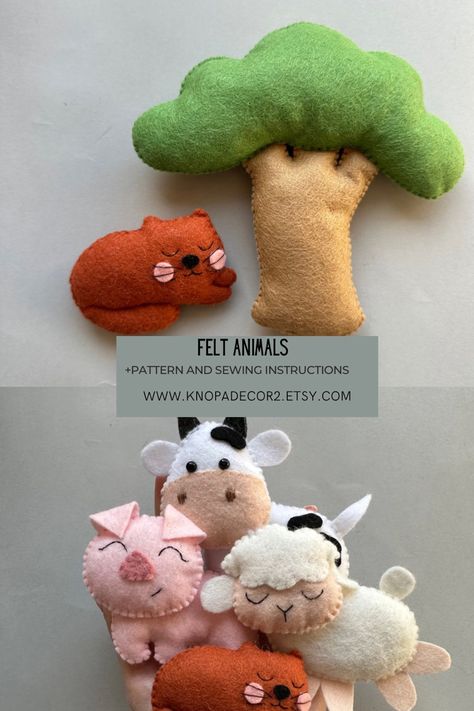 Set of 7 pdf felt pattern Farm animals, sewing instruction and 4 video stitch that will help beginners learn to sew.
Set included pattern Sheep, Cow, Pig, Cat,Bull, bee and tree.
Height of toys 7-13cm. Felt Toy Patterns Free Templates, Felt Animals Diy, Felt Farm Animals Pattern, Felt Money, Felt Farm Animals, Felt Stuffed Animals, Sheep Felt, Felt Characters, Felt Tutorial