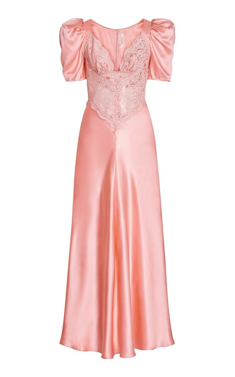 Rodarte - Women's Silk Satin Lace Maxi Dress - Pink - Only At Moda Operandi Moda Operandi Dress, Bias Cut Skirt, Iconic Dresses, Romantic Dress, Silk Charmeuse, Lace Maxi, Pink Maxi Dress, Pink Outfits, Fashion Design Clothes