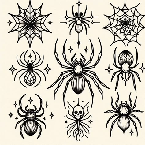 American Trad Spider Tattoo, American Traditional Spider Tattoo, Spider Tattoo Traditional, Filler Tattoos, Spider Coloring Page, Flash Designs, Spider Tattoo, Flash Design, Family Tattoos