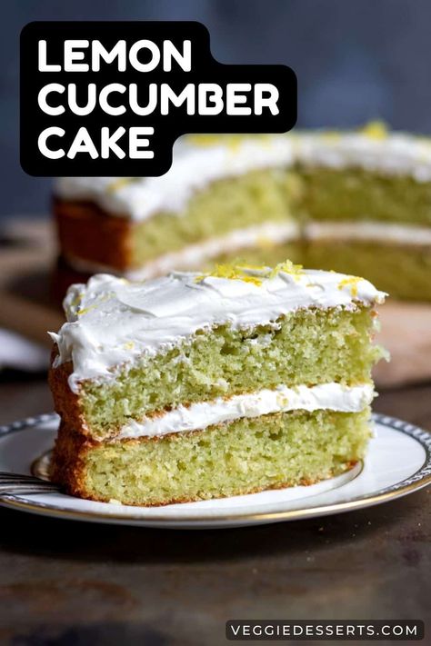 This sweet Lemon Cucumber Cake is made with fresh cucumbers and zesty lemon. Enjoy the unique fresh flavors of summer in layer cake form for any occasion or get-together! Cake Made With Vegetables, Cucumber Cake Recipes, Cucumber Desserts, Cucumber Dessert, Homeschool Baking, Cucumber Cake, Vegetable Cakes, Sneaky Veggies, Bakes Recipe