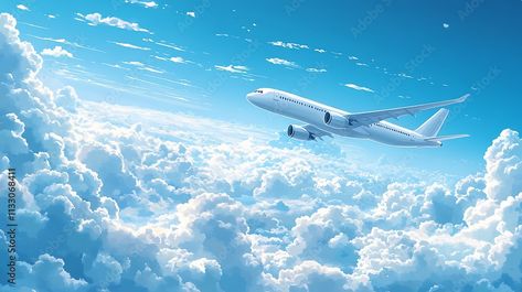 Passenger airplane in the sky above the clouds panoramic background with flying plane in blue sky Stock Photo | Adobe Stock Airplane In The Sky, Flying Plane, Fly Plane, Airplane Flying, Above The Clouds, America And Canada, Story Board, Photo Illustration, The Clouds