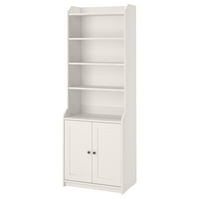 HAUGA Storage combination - white - IKEA Hemnes Bookcase, High Cabinet, Billy Bookcase, Plastic Edging, White Bookcase, Glass Cabinet Doors, Ikea Family, Hemnes, White Stain